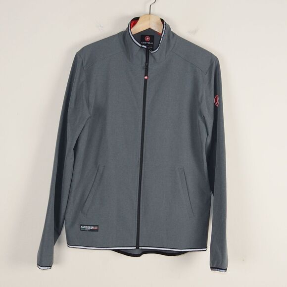 Castelli Cycling Gray Reflective Trim Full Zip Race Day Jaket Mens Sz L